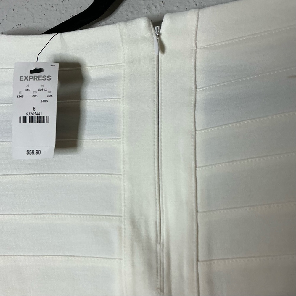 Express Cream Mini Ribbed Pencil Skirt - Picture 3 of 4